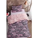 MARLA HOME Love Pembe Desenli Tek Kişilik Çift Taraflı Welsoft Yorgan Seti Wellsoft Battaniye Pofuduk Yumuşak Y