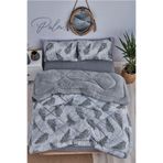 MARLA HOME Palm Gri Desenli Çift Kişilik Çift Taraflı Welsoft Yorgan Seti Wellsoft Battaniye Pofuduk Yumuşak Yo