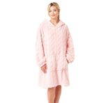 Marlon Kablo Örgü Polar Şezlong Süper Yumuşak Pijama Uzun Kollu Cepli Panço Gecelik Pembe, Pembe, Tek Beden, Pembe, Tek Beden