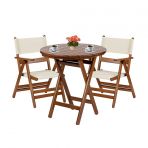 Marmaris Ahşap Bahçe Balkon Takımı: 60lık Yuvarlak Masa + 2 Pvc Kumaşlı Sandalye Katlanır Set