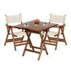 Marmaris Ahşap Bahçe Balkon Takımı: 60x60 Masa + 2 Pvc Kumaşlı Sandalye Katlanır Set