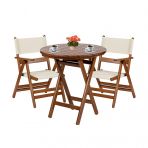Marmaris Ahsap Bahce Balkon Takimi: 90Lik Yuvarlak Masa + 2 Pvc Kumasli Sandalye Katlanir Set