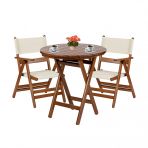 Marmaris Ahsap Bahce Balkon Takimi: 90Lik Yuvarlak Masa + 2 Pvc Kumasli Sandalye Katlanir Set