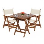 Marmaris Ahsap Bahce Balkon Takimi:70x70 Masa + 2 Pvc Kumasli Sandalye Katlanir Set