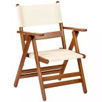 Marmaris Katlanır Ahşap Bahçe Balkon Sandalyesi -Kolçaklı, Pvc Kumaşlı (Atina Pvc Chair)
