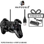 MAROOBLE Bilgisayar ve Ps3 Uyumlu Joystick Oyun Kolu Gamepad + 4 Port 2.0 USB Hub - Siyah