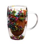 Marooma Kurutulmuş Çiçek Akan Kum Bardağı, 5.71 İnç Şeffaf Kahve Kulplu Kupa, Çift Duvarlı Yalıtımlı Tumbler Bardaklar, Yaratıcı İçecek Cam Bardak Su Bardakları Çay Bardağı (C)