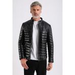 Maroquin Leather James Erkek Şişme Deri Mont - Siyah - 4XL