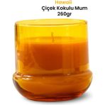 Marrien Hawai Beyaz Çiçek Kokulu Mum 260 G –mantar Desenli Şeffaf Sarı Bardak