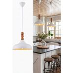 Marrien Lora Vintage 3lü Ahşap Boncuk Detaylı Beyaz Metal Sarkıt (33 cm) Yemek Masası Üstü Avize Mutfak & Salon Aydınlatması