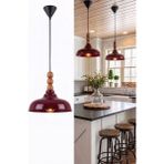 Marrien Lora Vintage 3lü Ahşap Boncuk Detaylı Bordo Metal Sarkıt (33 cm) Yemek Masası Üstü Avize Mutfak & Salon Aydınlatması