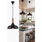 Marrien Lora Vintage 3lü Ahşap Boncuk Detaylı Siyah Metal Sarkıt (33 cm) Yemek Masası Üstü Avize Mutfak & Salon Aydınlatması