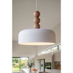 Marrien Marella Modern 3lü Ahşap Boncuk Detaylı Beyaz Metal Sarkıt (30 cm) Yemek Masası Üstü Avize Mutfak & Salon Aydınlatması