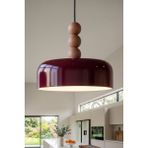 Marrien Marella Modern 3lü Ahşap Boncuk Detaylı Bordo Metal Sarkıt (30 cm) Yemek Masası Üstü Avize Mutfak & Salon Aydınlatması