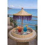 Marrone Dekoratif Bahçe Balkon Kafe Sunumluk Bali Şemsiyesi Ve Tepsisi 2 li Set