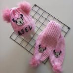 Mars Baby Bebek Kız Çocuk İsimli Pembe Minnie Çift Ponponlu Atkı Bere Takımı