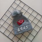 Mars Baby Erkek Bebek Çocuk Kişiye Özel İsimli Gri Tek Ponponlu Triko Bere
