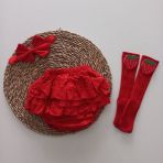 Mars Baby Kiz Bebek Kirmizi Firfirlisort Etek Bandana Ve Cilek Figurlu Corap Set