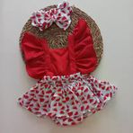 MARS BABY Kız Bebek Kırmızı Karpuz Desenli Fırfırlı Salopet Bandana Takım