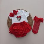 MARS BABY Kız Bebek Kırmızı Minnie'li Fırfır Şort Etek Bodyli Kırmızı File Takımı