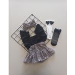 Mars Baby Kız Bebek Leopar Desenli Fırfırlı Salopet Bandana Siyah Çorap Takım