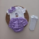 MARS BABY Kız Bebek Lila Daisy Fırfır Şort Etek Bodyli Beyaz File Takımı
