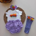 Mars Baby Kız Bebek Lila Potpori Fırfırşort Etek Bandana Çorap Takım - 3 - 6 Ay