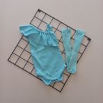 Mars Baby Kız Bebek Mint Ribana Fırfırlı Tek Kol Askılı Badi Çorap Set