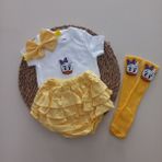 Mars Baby Kız Bebek Sarı Daisy Fırfır Şort Etek Bodyli Çorap Takımı - 9 - 12 Ay