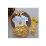 MARS BABY Kız Bebek Sarı Fırfırşort Etek Bandana Güneş Figürlü Çorap Set