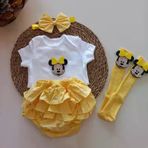 MARS BABY Kız Bebek Sarı Fırfırşort Etek Bandana Minnie Mouse Figürlü Çorap Set