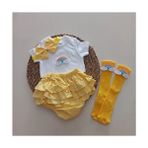 Mars Baby Kız Bebek Sarı Gökkuşaklı Fırfır Şort Etek Bodyli Takım Özel Günler İçin Renkli Tema - 0 - 3 Ay