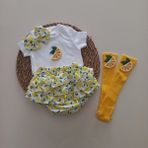 Mars Baby Kız Bebek Sarı Limonlu Fırfır Şort Etek Bodyli Çorap Takımı - 1 - 2 Yaş