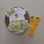 MARS BABY Kız Bebek Sarı Limonlu Fırfır Şort Etek Bodyli Çorap Takımı