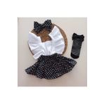 MARS BABY Kız Bebek Siyah Puantiye Desenli Fırfırlı Salopet Bandana File Çorap Takım