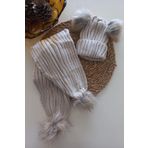 MARS BABY Kız Erkek Unisex Bebek Çocuk Bej Ponponlu Atkı Bere Takımı