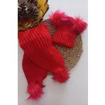 MARS BABY Kız Erkek Unisex Bebek Çocuk Kırmızı Ponponlu Atkı Bere Takımı