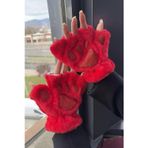 Mars Baby Parmaksız Patili Simli Kırmızı Peluş Eldiven