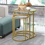 Marsah Home Zigon Sehpa Takımı, Gold, Şeffaf Cam