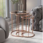 Marsah Home Zigon Sehpa Takımı, Yuvarlak, Bronz Metal Ayak