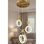 Marsel Lighting Alya 3Lü Gold Avize 3 Renk Led Secenekli Salon Oturma Odası Avize