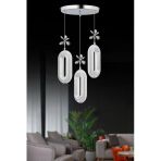 Marsel Lighting Serra Model 3'Lü Krom 3 Renk Modu Ledli Kristal Taşlı Modern Salon Mutfak Oturma Odası Led Avize