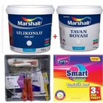Marshall Adaçayı 3.5 kg Silikonlu Özel Mat Silinebilir Duvar Boyası Marshall 3.5 kg Tavan Boyası ve İzmir Fırça Duvar Boyama Seti