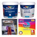 Marshall Afrika Menekşesi 3.5 kg Silikonlu Özel Mat Silinebilir Duvar Boyası Marshall 3.5 kg Tavan Boyası ve İzmir Fırça Duvar Boyama Seti