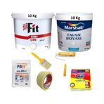 Marshall Çakıl Taşı 10 kg Fit Silikonlu İç Cephe Boyası Marshall 10 kg Tavan Boyası ve 5 Parça Boyama Seti