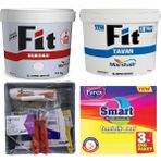 Marshall Çakıl Taşı 3.5 kg Fit Silikonlu İç Cephe Boyası Marshall 3.5 kg Fit Extra Tavan Boyası ve İzmir Fırça Boyama Seti