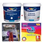 Marshall Çiğ Damlası 2.5 lt Silikonlu Özel Mat Silinebilir Duvar Boyası Marshall 3.5 kg Tavan Boyası ve İzmir Fırça Duvar Boyama Seti