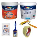 Marshall Çiğ Damlası 2.5 lt SilPak Silikonlu Duvar Boyası Marshall 3.5 kg Tavan Boyası ve 4 Parça Boyama Seti