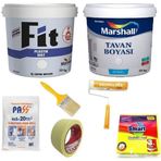 Marshall Fit Plastik Gelin Teli İç Cephe Boyası 10 kg + Marshall Tavan Boyası 10 kg + 5 Parça Boyama Seti