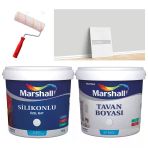 Marshall Özel Mat Duvar 15Lt/20Kg+Tavan Boyası 10Kg-Tütsü Açık Gri-Silikonlu-Su Bazlı-Silinebilir